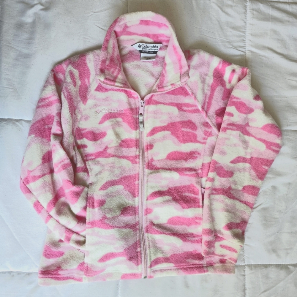 Columbia Girls Pink Camo Zip Up Fleece size 10 - 12